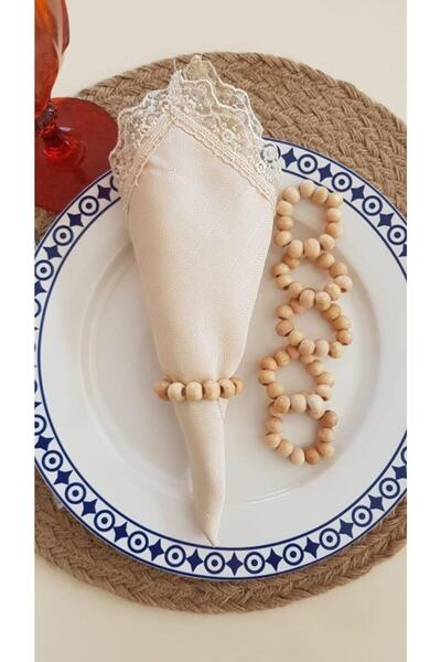 TinyThings 6 قطع من الخرز الخشبي منديل الدائري حامل المناديل منديل الدائري ال...