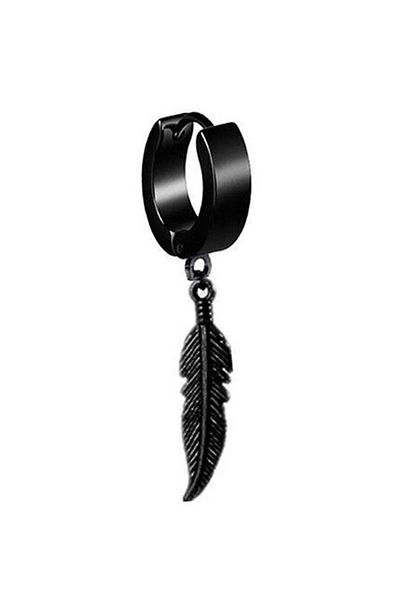 The Collection Pendant Eagle Feather Stainless Steel Black Earrings