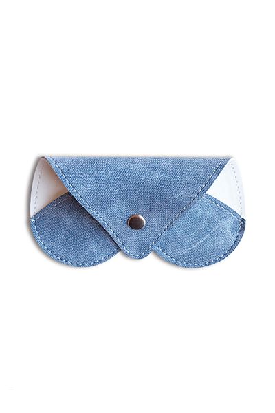 ViP GiFT Glasses Case Glasses Container Faux Leather Vegan Leather Owl Model Jeans Blue