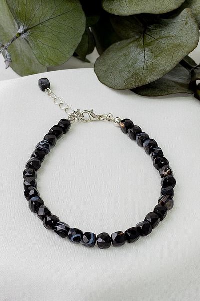 Dünya Doğal Taş Black Agate Stone Bracelet
