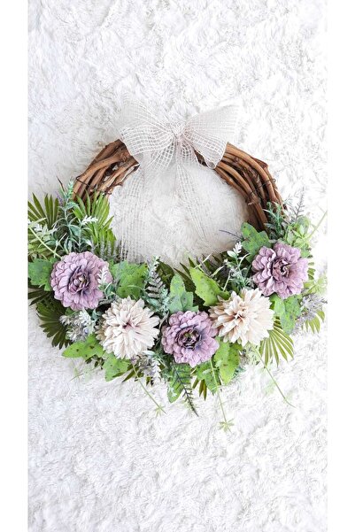 Lotus Hediye Pembe Çiçekli Kapı Süsü-çelenk