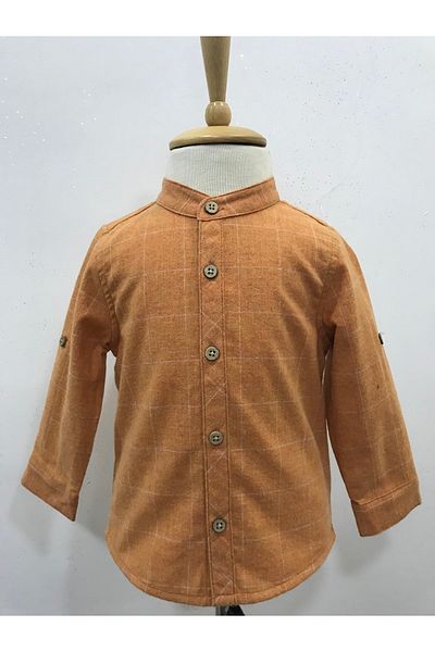 Çikoby Baby Boy Orange Checkered Lumberjack Shirt