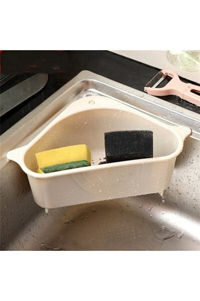Modatools Triangle with Suction Cup Vegetable Fruit Sink Shelf Sink Strainer Sponge Holder Organizer Kitchen Organizer