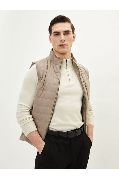LC Waikiki Ανδρικό σουέτ γιλέκο - Slim Fit, Stand Collar