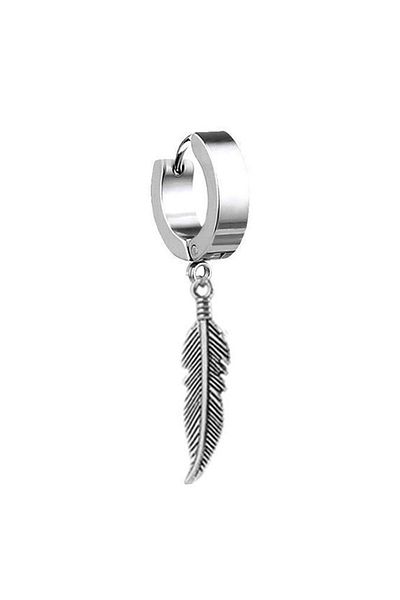 The Collection Pendant Eagle Feather Stainless Steel Earrings