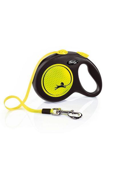 Flexi New Neon L Size Strip Collar Large 5 Meters Automatic Striped Dog Extension Max 50kg Yellow