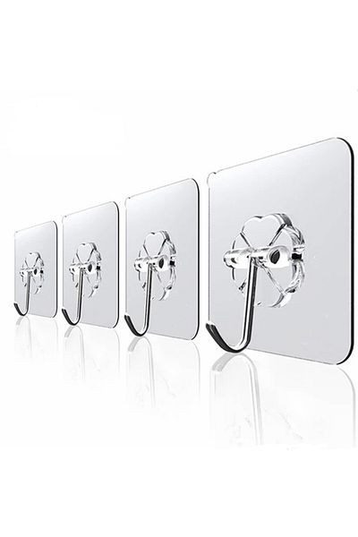 Canderel 4Pcs 6x6cm Self Adhesive Transparent Strong Hanger Door Wall Hangers Heavy Duty Carrying Hanger