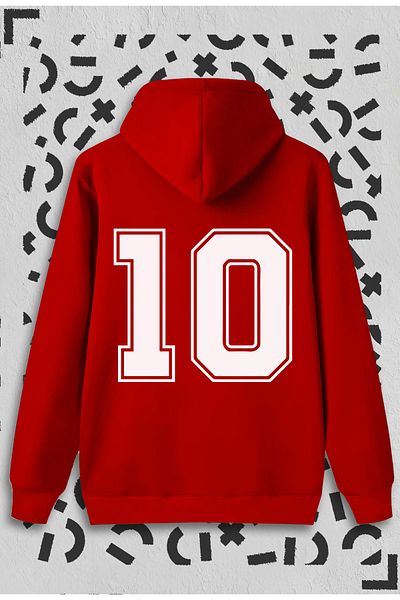 Jooy Company Number 10 Printed Red Hooded Sweatshirt