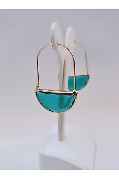 HOSBUTIK Gold Steel Design Green Jewelled Earrings