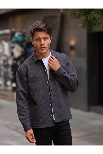 HAWKKİNG Cămașă de iarnă supradimensionată pentru bărbați, matlasată, cu un singur buzunar