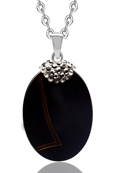 Tesbih Atölyesi Zircon Embroidered Black Agate Natural Stone Necklace