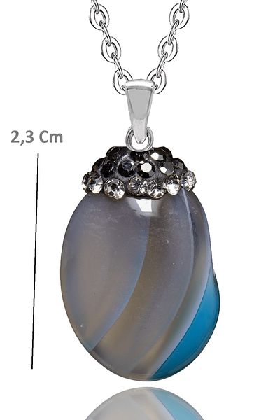 Tesbih Atölyesi Certified Zircon Processing Blue Agate Natural Stone Necklace