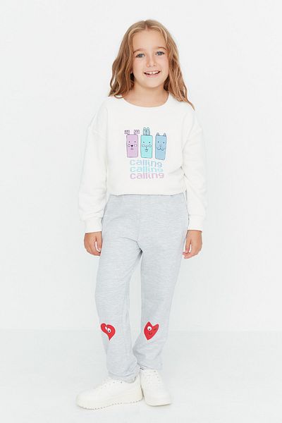 TRENDYOLKIDS Gray Patterned Girl's Knitted Sweatpants TKDAW23EA00086