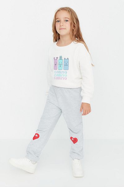 TRENDYOLKIDS Gray Patterned Girl's Knitted Sweatpants TKDAW23EA00086