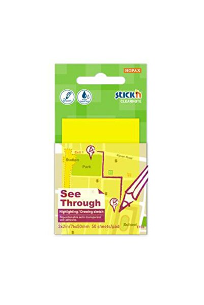 Gıpta ورق ملاحظات لاصق Hopax Stickn شفاف 50 Yp 76x51 أصفر نيون 21705