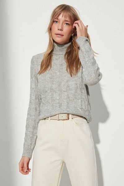 Trendyol Collection Grauer Rollkragenpullover aus Wolle TWOAW23KZ01400