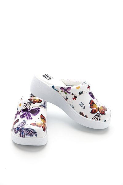 DRMOON Butterfly Patterned Women's Wedge Sole Genuine Leather Sabo Slippers