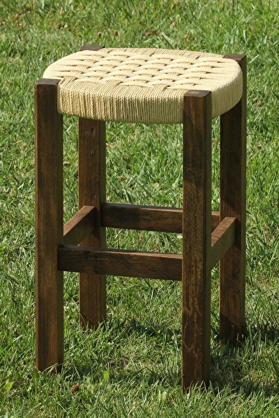 Bal-Kar 2 Adet Ceviz Rengi Ahşap Hasır Örgülü Büyük Boy Tabure