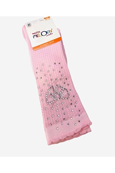 LUCYK&KİDS Diz Altı Taşlı Çocuk Çorap Pembe-krem-beyaz 5-6-7-8-9-10 Yaş