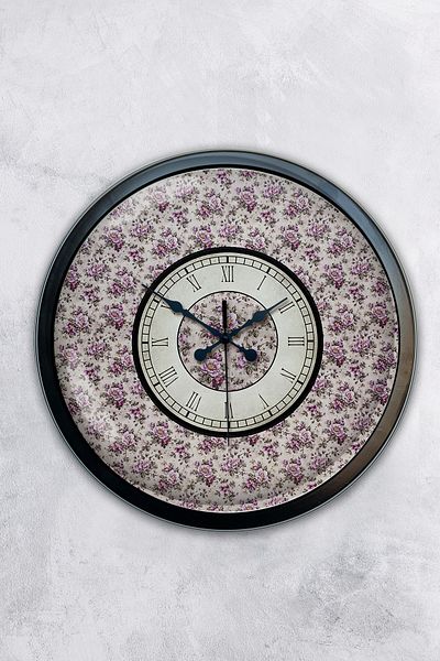 Kasva Concept 40 cm Black Metal Purple Flower Wall Clock