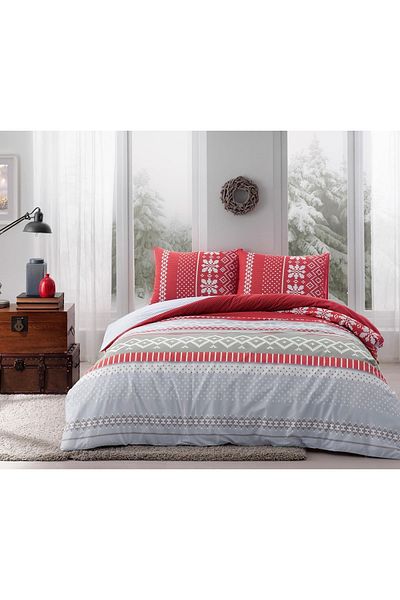 Taç Ranforce Double Duvet Cover Set Merry Red