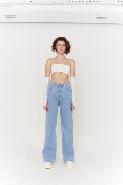 Livik Pantaloni palazzo din denim cu talie super înaltă, albastru deschis al anilor 90