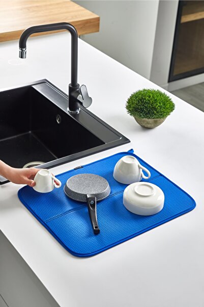 HOMELKA Bulaşık Kurutma Örtüsü Mavi Renk Nanofiber Bulaşık Matı Ultra Emici Bulaşık Örtüsü