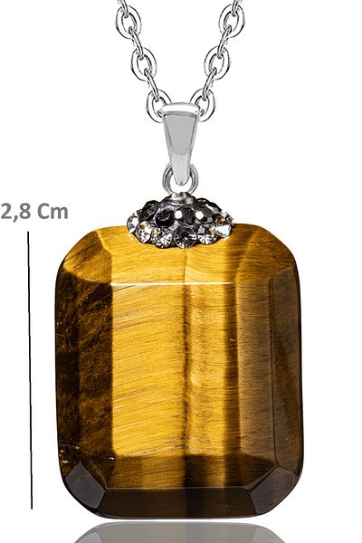 Tesbih Atölyesi Tiger Eye Natural Stone Necklace with Certified Zircon Stone