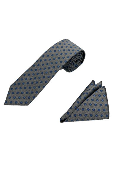 Brianze Gray Blue Patterned Tie Handkerchief Set