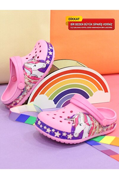 solariz Unicorn Desenli Pembe Yazlık Çocuk Terlik