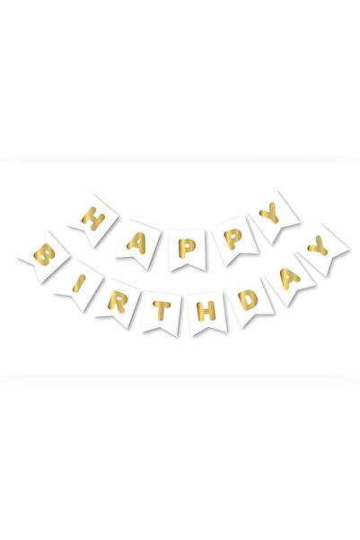 DÜVENCİ TİCARET Aur Alb - Banner decorativ Happy Yaldızlı