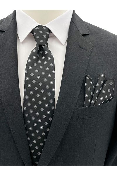 Brianze Black and White Patterned Tie Handkerchief Set