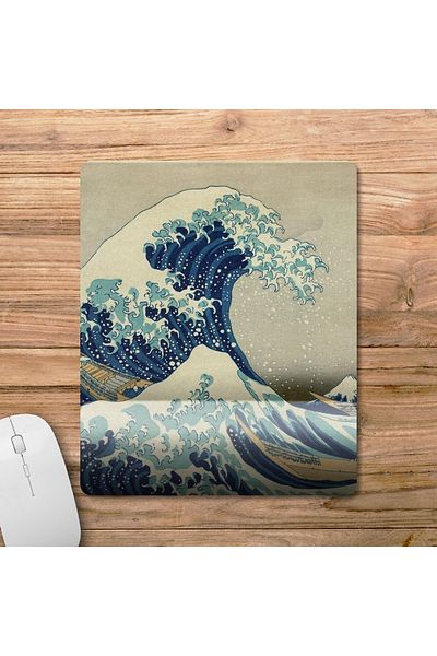 Pixxa Hokusai Kanagawa Oki Nami Ura موديل لوحة ماوس مع دعم للمعصم المموج في الهواء الطلق من Kanagawa - 1