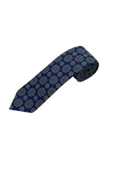 Brianze Navy Blue Geometric Pattern Tie Handkerchief Set