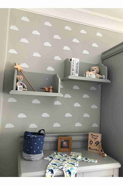 Baskı Madeni 60 Pieces of White Cloud Sticker - Children's Room Decorative Foil, Self-Adhesive