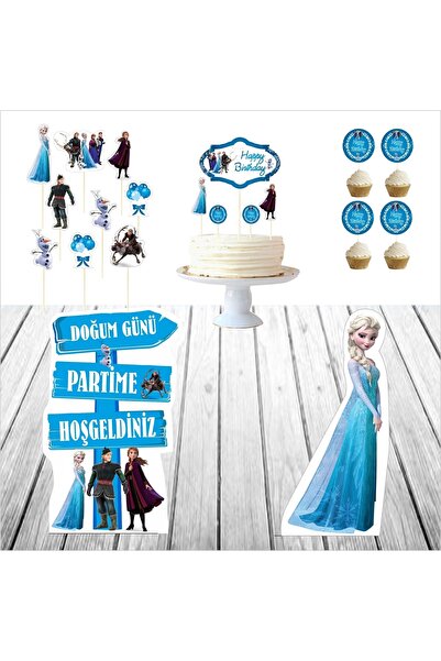 SİYAH PARTİ EVİ Elsa Karlar Ülkesi / Frozen Doğum Günü Masa Maketi Pasta Süsü...