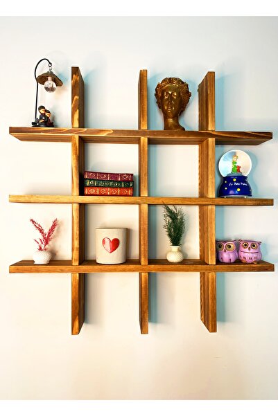dekoriker Masif Doğal Ahşap Çoklu Duvar Rafı Dekoratif Salon Rafı