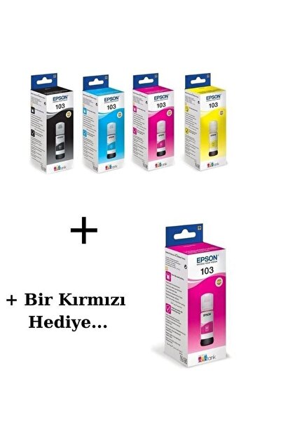 EPSON 103 Orjinal 4 Renk Mürekkep Kartuş Takımı 65ml *4 + 1 Kırmızı Hediyeli