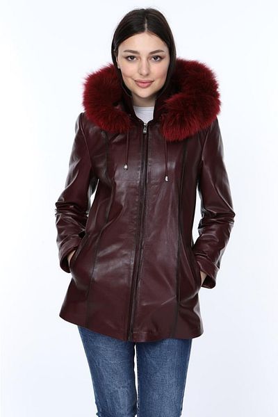 Derimont's Genuine Leather Claret Red Parkson Fur Women's Jacket