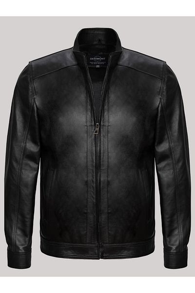 Derimont's Genuine Lambskin Black Men's Leather Coat Stand Collar Leather Jacket