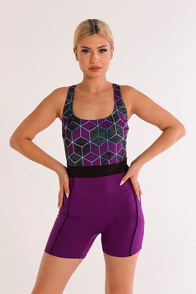 AYSU Women's Purple Geometric Patterned Swim Trunks with Shorts