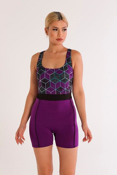 AYSU Women's Purple Geometric Patterned Swim Trunks with Shorts