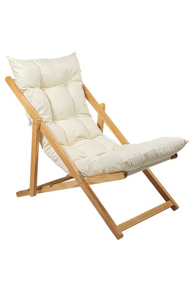 Bysay Ahşap Katlanabilir Taşınır Puf Minderli Şezlong