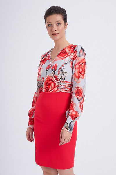 Balizza Blz- Collar and Back Stone and Button Detailed Evening Dress