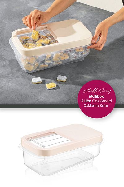 Anadolu Saray Çarşısı 5 Liter Transparent Multibox - Sliding Sliding, Lid Grain Food Pulses Flour Food Storage Container