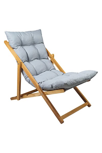 Bysay Ahşap Katlanabilir Taşınır Puf Minderli Şezlong