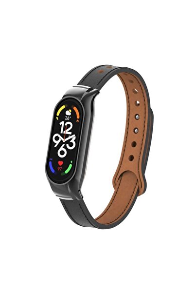 Nezih Case Xiaomi Mi Band 7 Uyumlu Dikişli Deri Tasarım Kordon