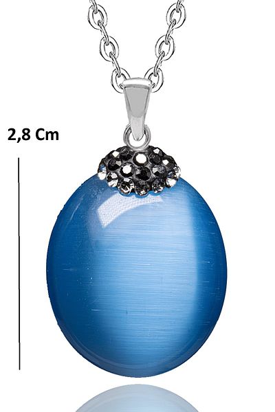 Tesbih Atölyesi Blue Agate Stone Necklace with Certified Zircon Stone
