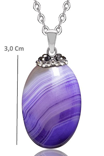 Tesbih Atölyesi Purple Agate Natural Stone Necklace with Zircon Stone