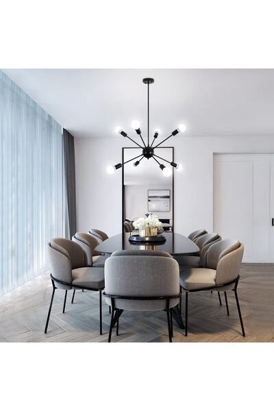 LİVORA LIGHTING Mia 8 Li Siyah Modern Kirpi Avize